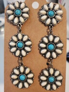 Turquoise & White Floral Drop Earrings